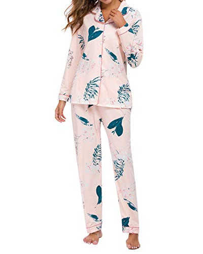 TOP-MAX Ladies Pajamas Set- Button Down Women Pajama Pjs Floral Long Sleeve Sleepwear Lady Nightwear Soft Lounge Sets