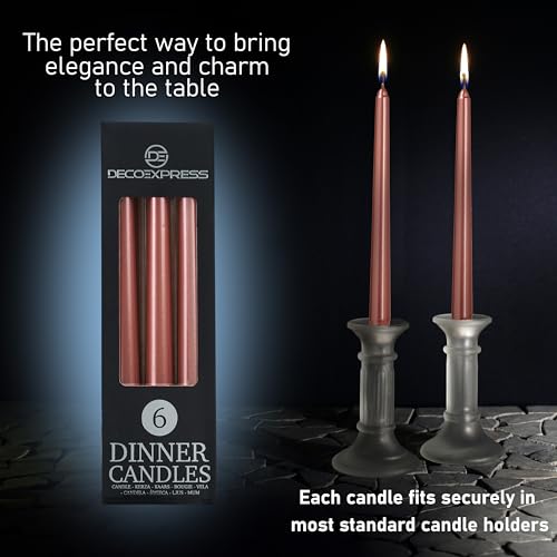 DECO EXPRESS Candles Set, Pack of 6 Classic Dripless Tapered Metallic Dinner Candles, Unscented with 8 Hours Burning Time - Image 3