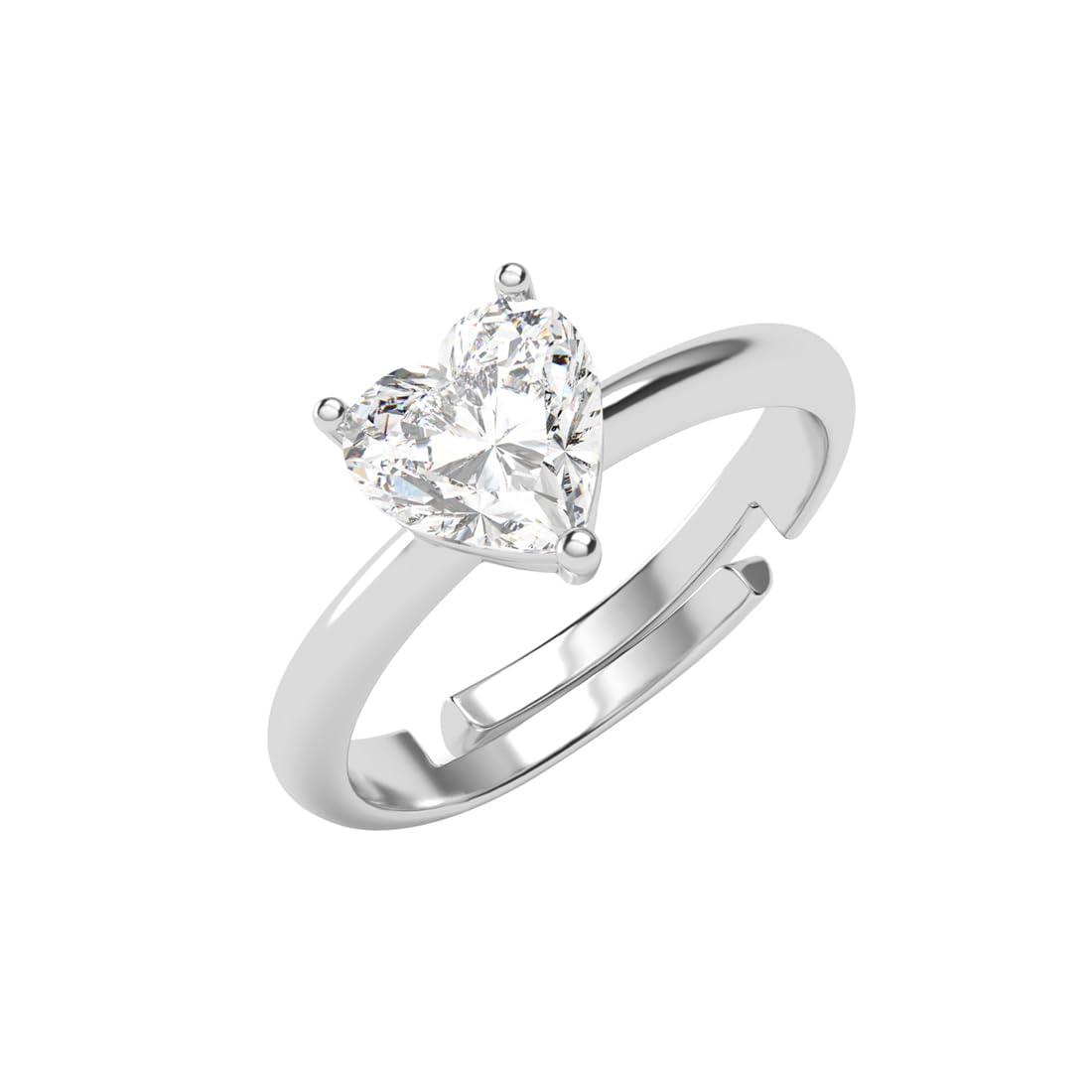 Pure 925 Sterling Silver Orla Classic Heart Solitaire Finger Ring | Swiss Zircon Platinum Plated | Size Adjustable | Gift for Women Girls Wife Girlfriend
