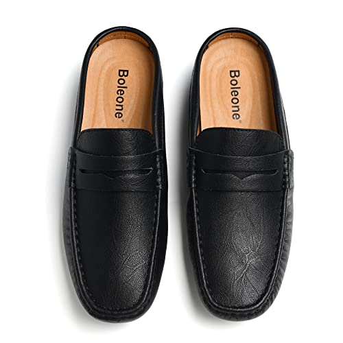 Boleone BL-3188-BLACK-47 Mens Handmade Leather Mules Clog Slippers Breathable Leather Slip thumb #1