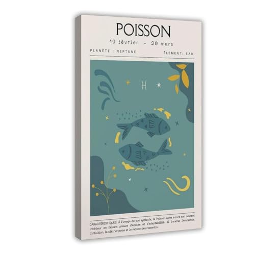 Poster astrologique Poissons pour salon - Toile déco chambre 41x61 cm