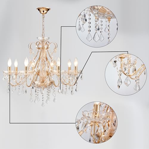 Saint Mossi Gold Crystal Chandelier for Dining Room, 8-Light Modern Chandelier Pendant Light, Gold Crystal Raindrop Chandelier for Bedroom, Living Room, Foyer by SM Saint Mossi - Image 3