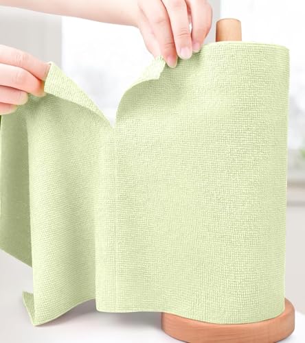 Image of Green Microfiber Cleaning Cloth 1Roll 20 Sheet 4000+ Times Washable 10X Cheaper Than Paper Kitchen Towel Ultra Absorbent Lint Free Reusable Tear-Away Streak Free Multi-Purpose Use for Home