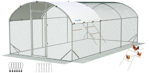 Quictent Essential Series 19x10x6.6ft Metal Chicken Coop Run with Climbing Ladder, Walk-in Outdoor Poultry Cage with PVC Coated Chicken Wire, Hen Duck Rabbit Farm House, Waterproof Anti-UV Cover