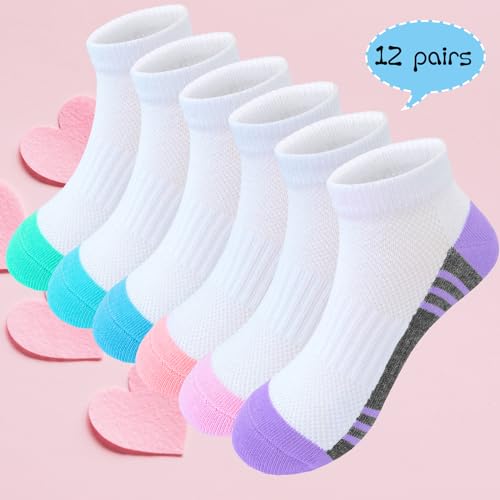 Bemeol Girls Socks 12 Pairs Kids Ankle Athletic Sock Cotton Sports Low Cut Socks3