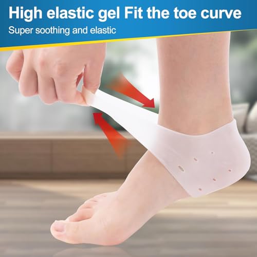 Image of UCRAVO Silicone Heel Protectors for Cracked Heels, Pain Relief & Foot Care -1 Pair Moisturizing Gel Heel Sleeves for Men & Women - Reusable Breathable Silicone Socks for Plantar Fasciitis & Dry Heels