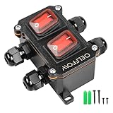 OELFFOW Waterproof On Off Toggle Switch Double Switch with Red Light Rocker Button Inline Cord Switch DPST AC/DC 20A-125V,16A-250V,30A-24V,35A-12V, IP66 4 Exit