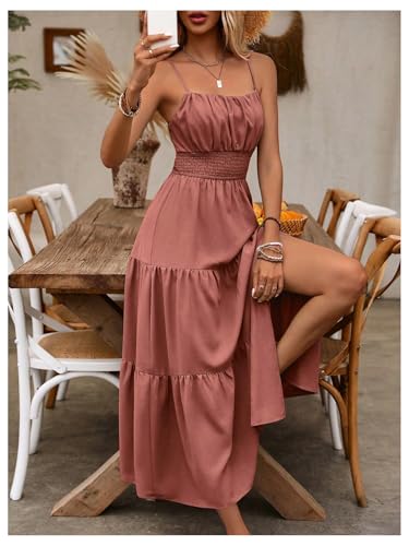 Image of BEAUDRM Women's Summer Maxi Dresses Boho Summer Wedding Guest Dress Beach Vacation Outfits Cruise Flowy Milkmaid Sundresses