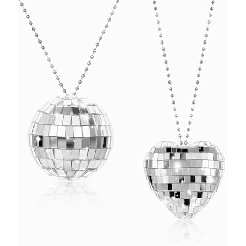 2 Pack Disco Ball Car Mirror Hanger，Heart Car Disco Ball and Disco Ball Decor, Mirror Disco Ball Hanging Car Accessory Disco Ball Party Decorations and Supplies (Silver) Cover