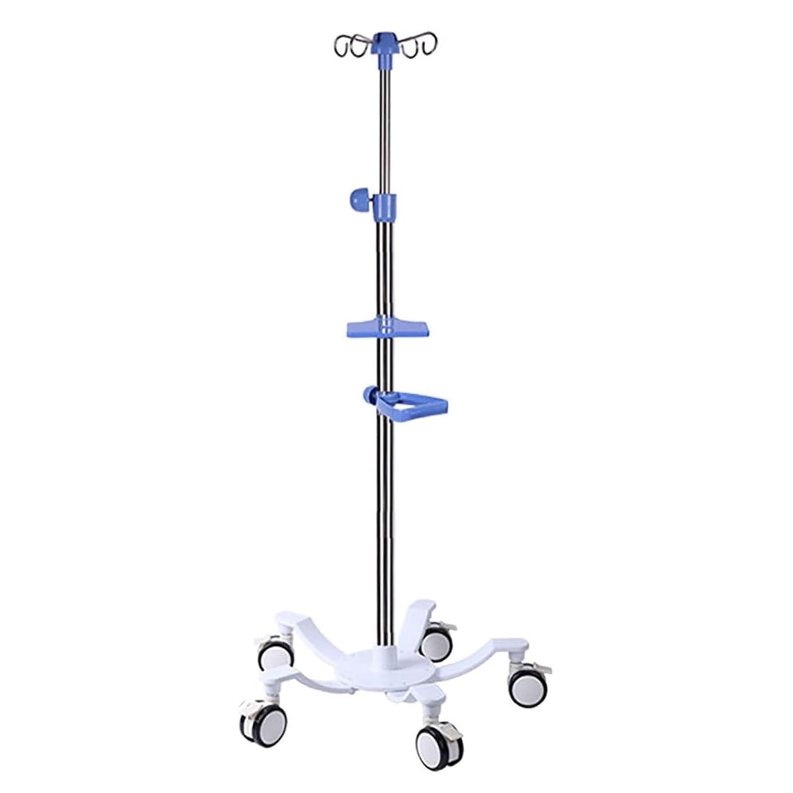 Asta portaflebo medica con ruote in acciaio inox regolabile asta per flebo | Supporto for flebo con vassoio e 4 ganci for uso domestico ospedaliero