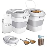 ANVS 2 Pack Dog Food Storage Container - Collapsible Dog Food Container with Airtight Lids, Scoop and 2.5L Small Pet Food Storage Container Dry Food For Dog, Cat and Other Pet Food (Grey, 30lbs)