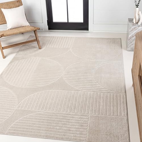 JONATHAN Y Nordby High-Low Arch Striped Ivory/Cream Indoor/Outdoor Area Rug, 8x10, Modern, Contemporary, Geometric, Bohemian, Bedroom, Kitchen, Living Room,Non Shedding (SCN104B-8)