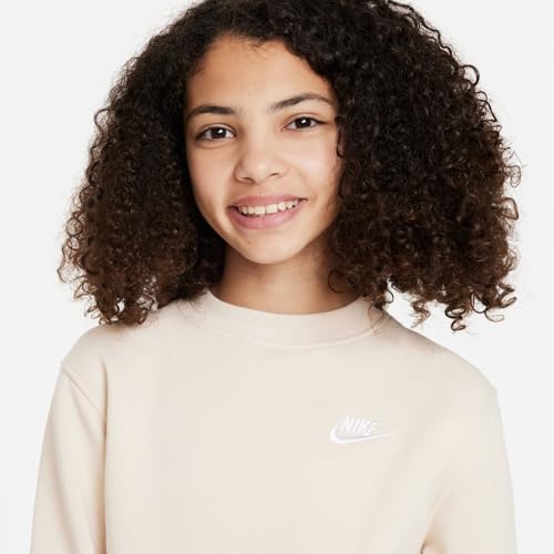 Nike Sportswear Club Fleece Big Kids' Sweatshirt (FD3006-126, Sanddrift/White)4