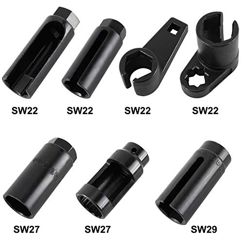 FreeTec 7tlg Lambdasonden Schlüssel Set, 22 mm 27 mm 29 mm Lambdasonden Nuss, Lambdasonden Werkzeug Steckschlüssel Nüsse Set for Demontage Lambdasonde Auto