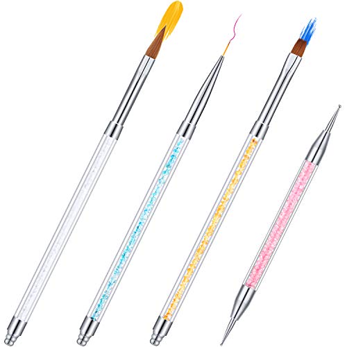 4 Pieces Acrylic Nail Art Brushes Set, Size 8 Kolinsky Sable Nail Brush, Size 6 UV Gel Nail Brush, Application Lines Dotting Painting Drawing Brushes Pen for Home and Salon Use Tools