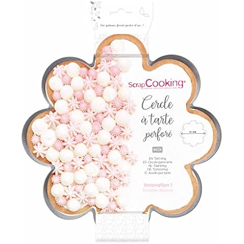 SCRAP COOKING ScrapCooking 1321 Perforated Daisy Tart Circle Stainless Steel Pastry Frame Mould for Floral Tart - Mould Diameter 30 cm Flower - Baking Uniform - Baking Accessory Cake Dessert - 1321 Cover