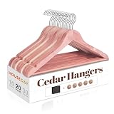 HOUSE DAY Cedar Hangers for Closet 20 Pack, Smooth Cedar Wood Hangers with Rings, 360° Swivel Hook, U-Shape Notched, Non Slip Pant Bar, Sturdy Wooden Clothes Hanger for Coats, Dresses, Suits