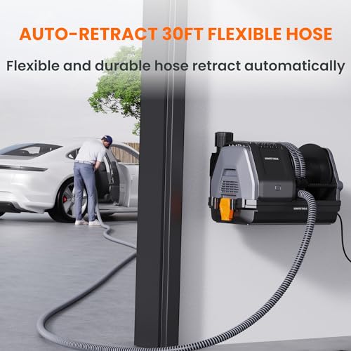 Image of Giraffe Tools Grandstorm Wall-Mounted Vacuum Cleaner with 30 FT Retractable Hose, Wet Dry Vacuum Cleaner with 6 Nozzles for Car Detailing Remote Control, Grey