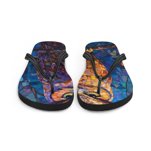 Boho Gypsy Owl Flip-Flops, Cute Vintage Bird Print Sandals, Comfy Beach Slides, Summer Casual Shoes for Women4