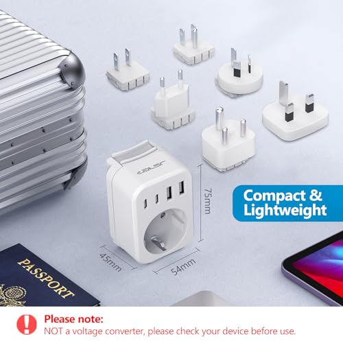JSVER Reiseadapter Weltweit Set,Internationaler Reisestecker Adapter mit USB C, Typ A/C/G/B/I/M Stecker Steckdosenadapter mit 4 USB Reiseadapter für USA/Canada/Europa/UK/Südafrika/Japan/China/AUS