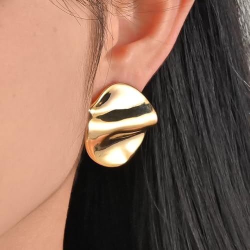 Statement Earrings for Women Irregular Gold Chunky Earrings Round Disc Hypoallergenic Stud Earring for Her Trendy Jewelry4