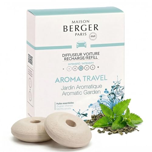 Image of MAISON BERGER Car Diffuser Refill Set, Aroma Travel | Bergamot Mint Eucalyptus Notes, 2 Ceramic Inserts, Fits MAISON BERGER Vent Clips, 4-Week Diffusion, Made in France