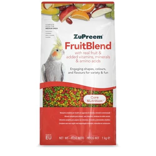 ZuPreem Multifruits Aliment pour Oiseaux de Compagnie – Fruits et vitamines – Aliment pour Oiseaux indiqué pour inséparables, cacatoès NINFA, corras argentins et Autres Oiseaux Moyens – 1 kg