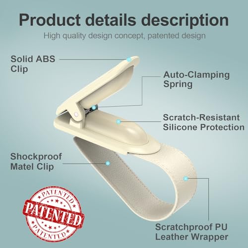 Image of Veharvim Sunglass Holder for Car (2 Pack, One-Handed Operation, Gentle & Secure Hold, Silicone Padded, Universal Fits Sunglass and Car Visor) - Sunglasses Clip for Car Visor (Beige, 2 Pack)