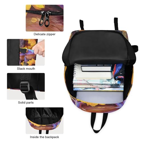Backpack Lunch Box Set Large Capacity Travel Backpacks and Insulated Lunch Bag for Commute Hiking Picnic Sunflower Frog Print3