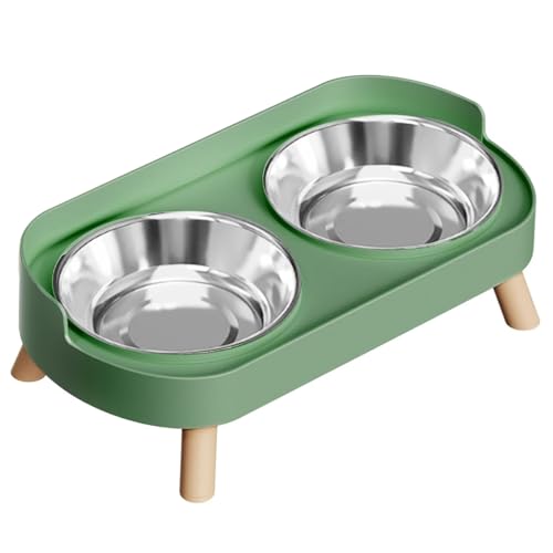 Jnchdghwa Comedero Elevado para Gatos, 2 Comederos de Acero Inoxidable para Mascotas, A Prueba de Salpicaduras, Color Verde