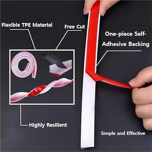 39 inch Collapsible Shower Threshold Water Dam, Silicone Self Adhesive Waterproof Barrier Water Strip Dam, Stay Dry Retainer for Wet and Dry Separation for Kitchen Sink Countertop Bathroom Tub - Thumbnail 6