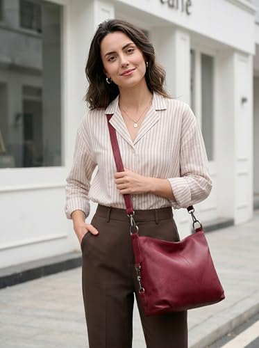 Image of YALUXE Women's Real Leather Shoulder Bags Hobo Handbag Purse Crossbody Bag