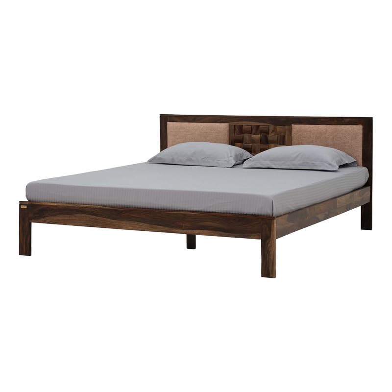 Image of Royaloak Regal King Bed, Sheesham Wood Frame with Fabric Upholstered Headboard & Nivar Base, Durable & Sturdy Wooden Bed for Master Bedroom