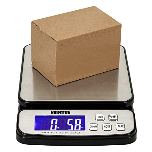 Nilpferd Digitale Paketwaage bis 50kgs, Postwaage,Briefwaage digital, benutzt für Haus/Büro/Lager/Markt,Feineinteilung in 1g Schritten, LCD Anzeige, Grammgenau, Batterien enthalten(silber)