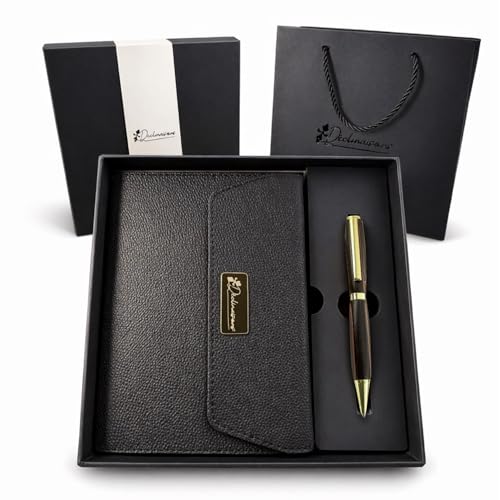 Déclinaisons - Coffret cadeau Carnet A5 et Stylo Personnalisable Bois d’Ebène de Macassar, Fabriqué à la Main en France, Livré avec Sac Cadeau | Doctorat, Docteur, Luxe