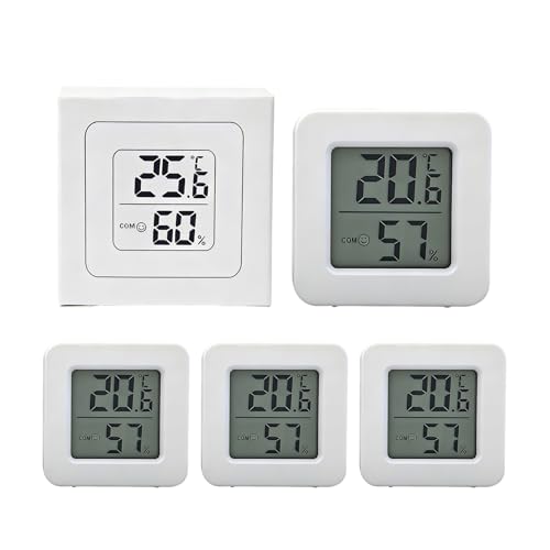 Luchtvochtigheidsmeter, thermometer, 4 stuks, mini-digitale thermometer binnen, temperatuur hygrometer, lcd, luchtvochtigheidsmeter, voor binnen, woonkamer, kantoor, kas