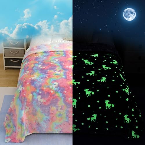 Image of Story@Home Glow Blankets for Kids |Summer Blanket for Kids | Kids Blanket 0-15 Years (200x150CM) Soft Fleece Blanket | Cozy & Warm All-Season Radium Blanket for Boys & Girls-Unicorn Rainbow