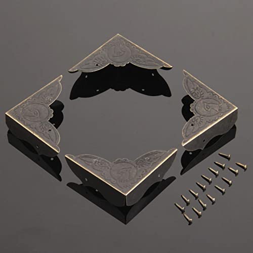 Dophee 4 Pack Vintage Corner Protectors, 2.05''X2.05''X0.59'' Antique Bronze Decorative Edge Corner Protectors, Three-Sided Metal Edge Cover With Mounting Nails For Table Jewelry Wooden Box #TOP6