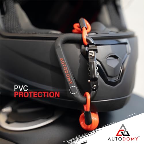 Autodomy Motorcycle Helmet Lock | Helmet Locks for Motorbikes Lock with Carabiner, Security Code, 150 cm Flexible Steel Cable, and T Adapter