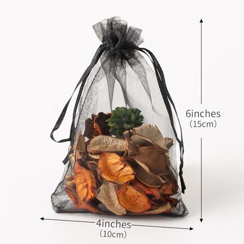 Image of 100PCS Organza Bags, 4x6 inches (10x15cm) Small Mesh Bags Drawstring, Black Jewelry Gift Pouches for Wedding, Party, Festival, Bathroom Soaps