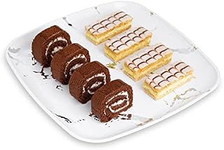 STACKABLES ~ Pack of 4 12" Square Serving Tray Elegant Hard Plastic Food Platters Party White & Silver Reusable Trays
