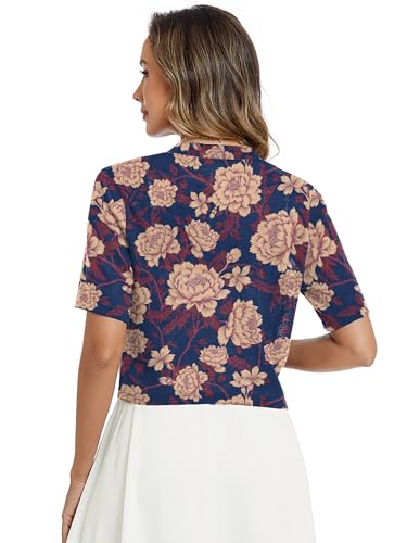 Image of Heymoments Women Thin Shrugs Short Sleeve Lightweight Cropped Tops Open Front Knitted Cardigan for Dress Summer Bolero