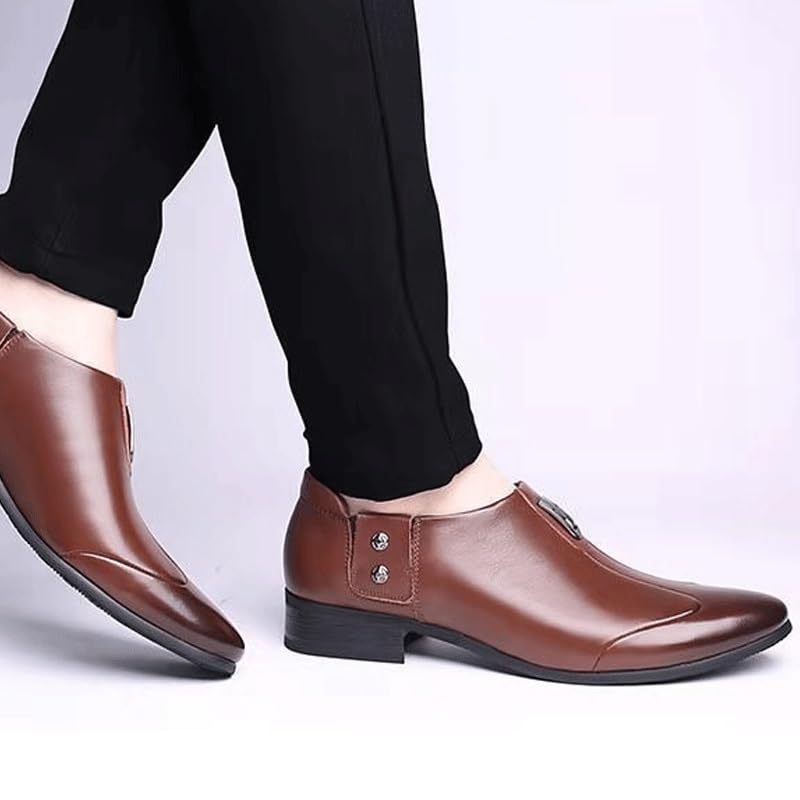 Mens Casual Oxford Men Patent Leather Slip-on Dress Shoes Casual Business Oxfords Derby Leather Shoes(Brown,10)2