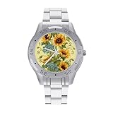 BVKWNTSA Elegante orologio da polso da uomo con cinturino in acciaio stampato girasoli - Elegante orologio da polso analogico al quarzo, leggero e confortevole