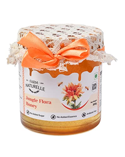 Image of Farm Naturelle Jungle Flower Wild Forest Honey 300gm |100% Pure Honey | Raw & Unfiltered|Unprocessed|Lab Tested Honey In Glass Jar with Engraved Virgin Wooden Spoon