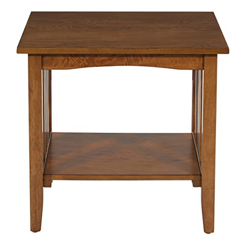 Image of OSP Home Furnishings Sierra End Table with Lower Storage Shelf and Mission Style Side Panels, Ash Brown