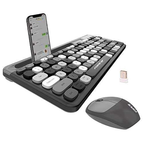 FOPETT Wireless Keyboard and Mouse Combo - 2.4GHz Full-Sized - Computer Keyboard with Phone Holder - Keyboard and Mouse Set for Windows/Laptop/PC/Notebook - Grey Colorful (Grey Colorful)
