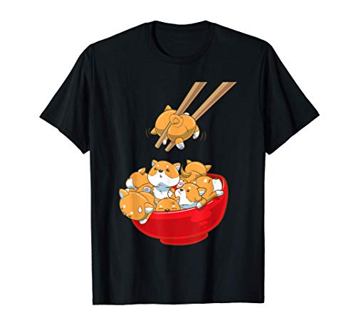 Divertente Kawaii Shiba Inu Giapponese Ramen Maglietta