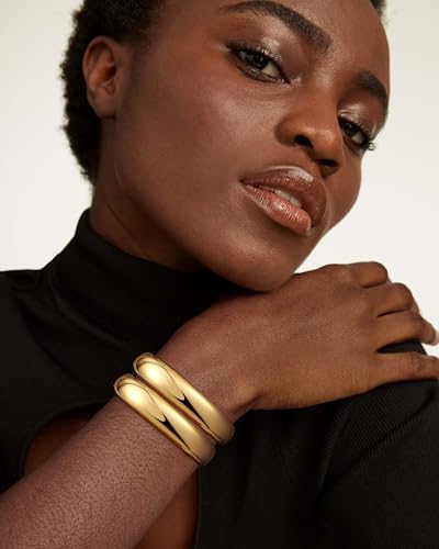 2Pcs Bangle Bracelets for Women Gold Arm Cuff 14k Gold Plated Chunky Gold Bangle Set Hinged Cuff Bracelets Trendy Arm Cuff Jewelry for Women2