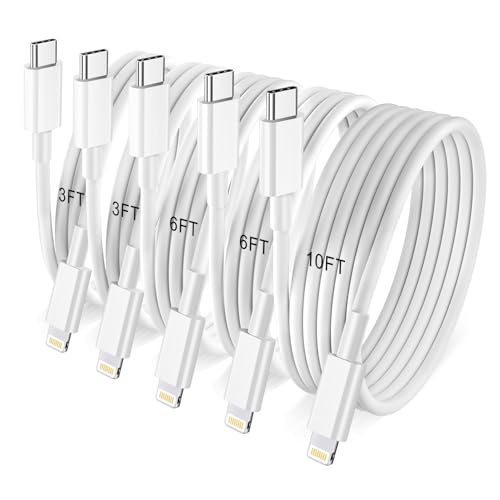 5Pack(3/3/6/6/10FT) USB C to Lightning Cable [Apple MFi Certified] iPhone Fast Charger Power...